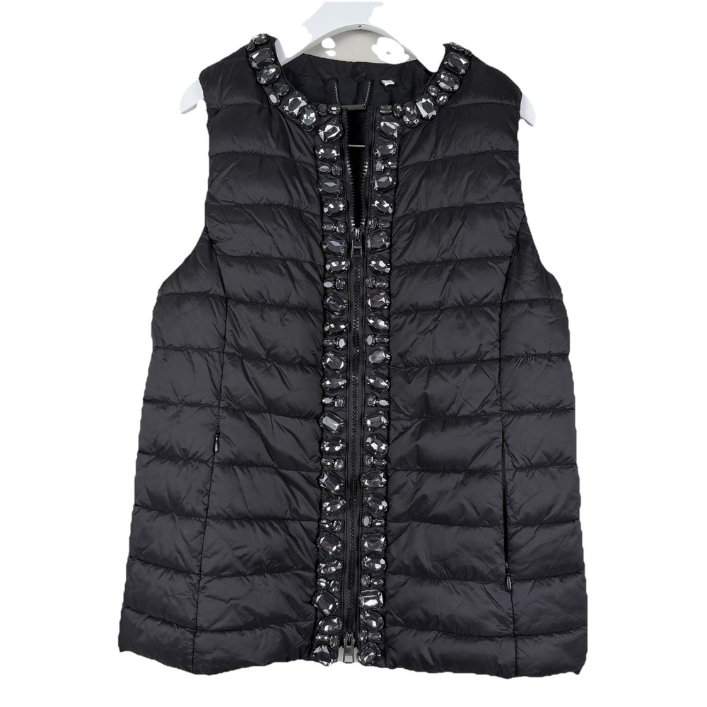 Women's Chicos Quilted Black Embellished Jeweled Puffer Vest SZ-0-U.S. Small